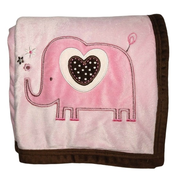SL Home Fashions Other - SL Home Fashions 119741 Pink Elephant Brown Trim Baby Girl Blanket Sherpa Heart
